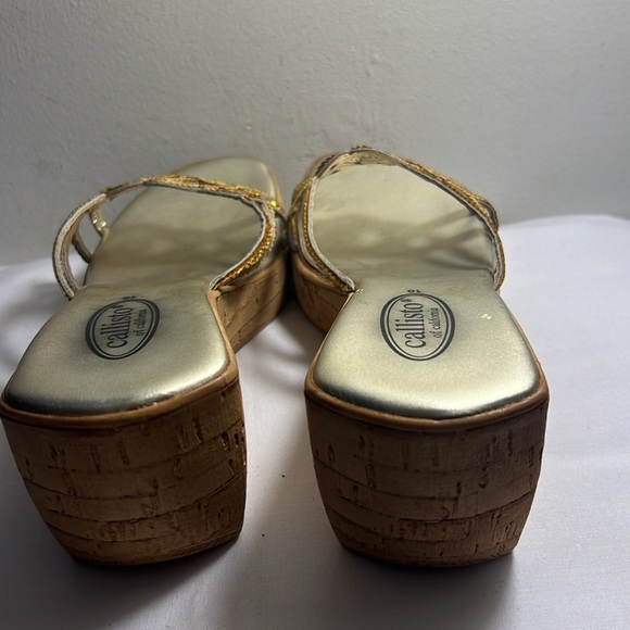 Woman Pre-Owned Callisto of California Gold Slip on Wedge Sandals Eur 40 US 9.5 - Picture 5 of 7